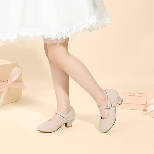 PANDANINJIA Molly Girls Dress Shoes Mary Jane Heels Flower Wedding Party Back To School Pump Shoes For Toddler Little Kid