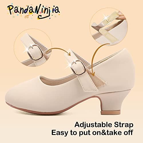 PANDANINJIA Molly Girls Dress Shoes Mary Jane Heels Flower Wedding Party Back To School Pump Shoes For Toddler Little Kid