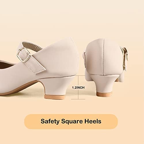 PANDANINJIA Molly Girls Dress Shoes Mary Jane Heels Flower Wedding Party Back To School Pump Shoes For Toddler Little Kid