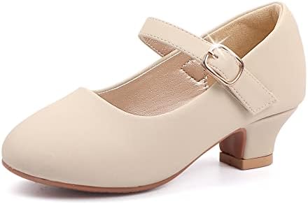 PANDANINJIA Molly Girls Dress Shoes Mary Jane Heels Flower Wedding Party Back to School Pump Shoes for Toddler Little Kid