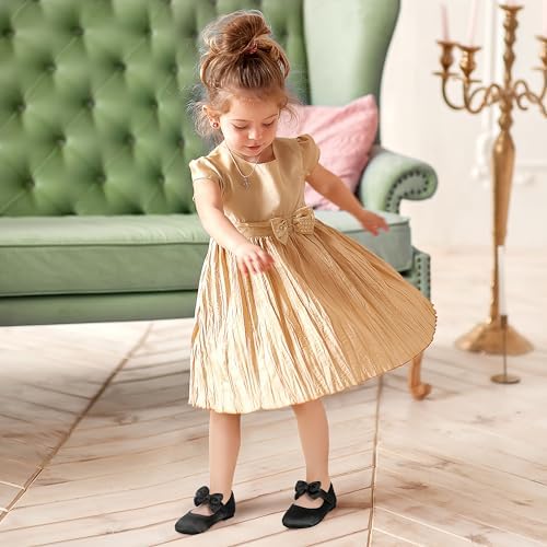PANDANINJIA Toddler/Little Kid Girl's Angela Dress Mary Jane Ballet Flats Bow Flower Girl Wedding Party Ballerina Flat Shoes