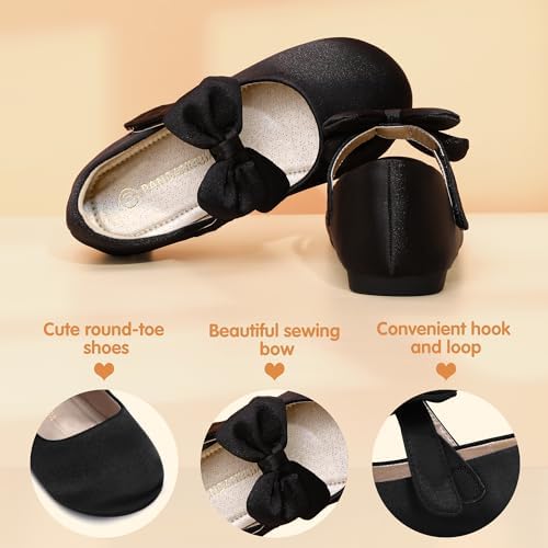 PANDANINJIA Toddler/Little Kid Girl's Angela Dress Mary Jane Ballet Flats Bow Flower Girl Wedding Party Ballerina Flat Shoes