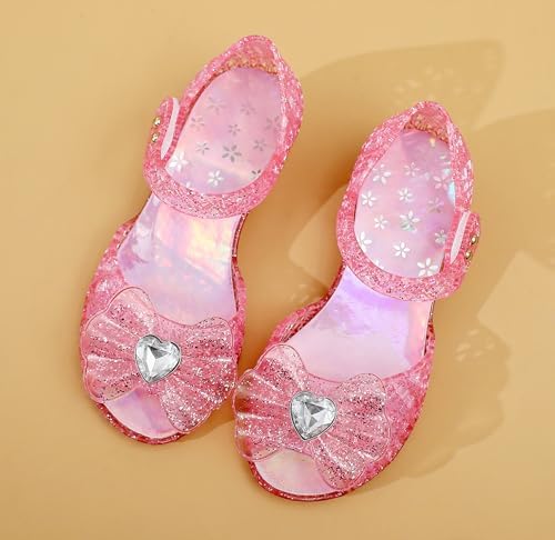 Princess Sandals Jelly Shoes For Girls Snow Queen Little Girls Toddler Glitter Dress Flats With Bow Birthday Frozen Inspired Party Cosplay Costumes