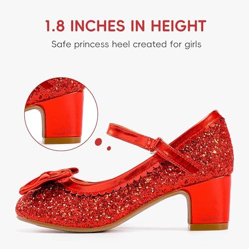 Princess Shoes High Heel Toddler Girls Dress Shoes Cute Bowknot Sparkle Mary Jane Flower Girls Wedding Birthday Party Prom For Little Big Kids