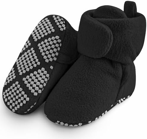 Pro Goleem Fleece Baby Booties Warm Cozy Baby Slippers Stay On Sock Shoes Easy to Put on Unisex Baby Gifts Soft Non-Slip Adjustable Newborn Boots for Boys and Girls