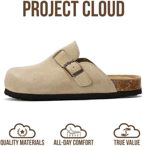 Project Cloud Clogs For Kids - Genuine Leather Kids Clogs With Cork Footbed Arch Support - Non-Slip Slippers & Sandals For Boys & Girls Footwear