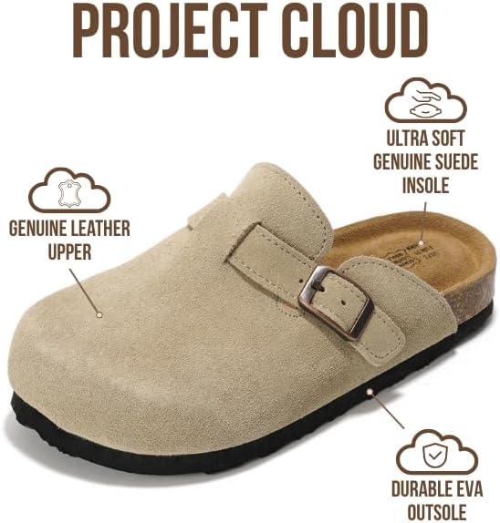 Project Cloud Clogs For Kids - Genuine Leather Kids Clogs With Cork Footbed Arch Support - Non-Slip Slippers & Sandals For Boys & Girls Footwear