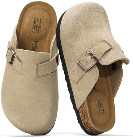 Project Cloud Clogs for Kids - Genuine Leather Kids Clogs with Cork Footbed Arch Support - Non-Slip Slippers & Sandals for Boys & Girls Footwear