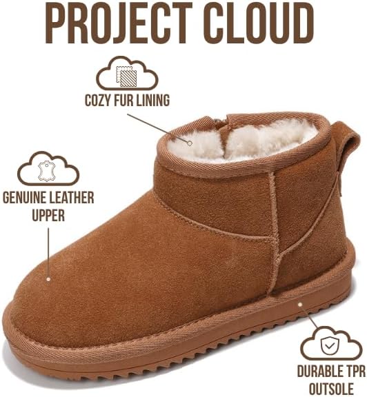 Project Cloud Genuine Leather Girls Boots – Lightweight & Cozy Fur Ankle Boots With Memory Foam – Non Slip Kids Boots For Girls Perfect For Fall And Everyday Wear