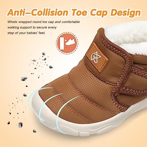 QFH Baby Boys Girls Winter Warm Shoes Cozy Fleece Snow Boots Toddler Non-Slip Walking Shoes Infant Outdoor Water Resistance Faux Fur Booties