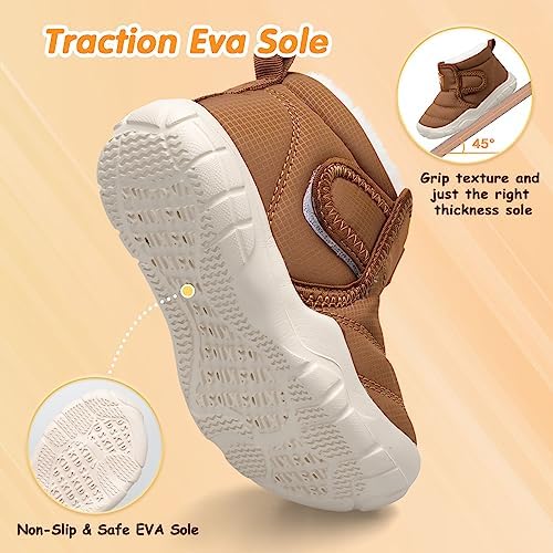 QFH Baby Boys Girls Winter Warm Shoes Cozy Fleece Snow Boots Toddler Non-Slip Walking Shoes Infant Outdoor Water Resistance Faux Fur Booties