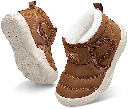 QFH Baby Boys Girls Winter Warm Shoes Cozy Fleece Snow Boots Toddler Non-Slip Walking Shoes Infant Outdoor Water Resistance Faux Fur Booties