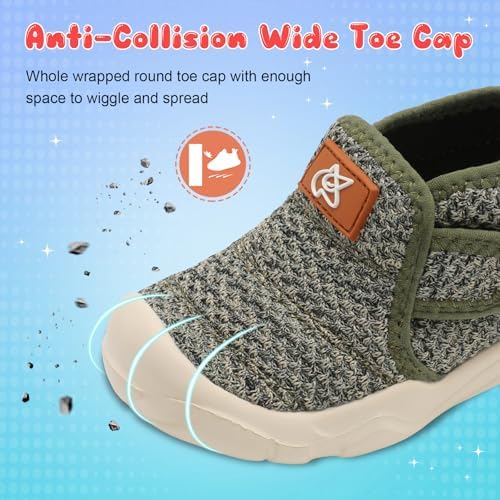 QFH Toddler Shoes Boys Girls Sneakers Comfy Barefoot Shoes Kids Adjustable Hook And Loop Walking Shoes Wide Toe Box Breathable Shoes