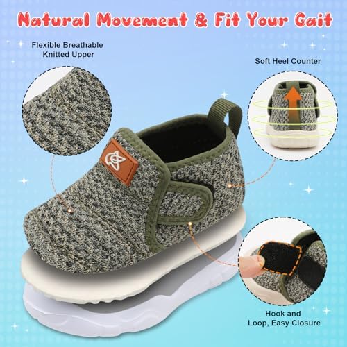 QFH Toddler Shoes Boys Girls Sneakers Comfy Barefoot Shoes Kids Adjustable Hook And Loop Walking Shoes Wide Toe Box Breathable Shoes