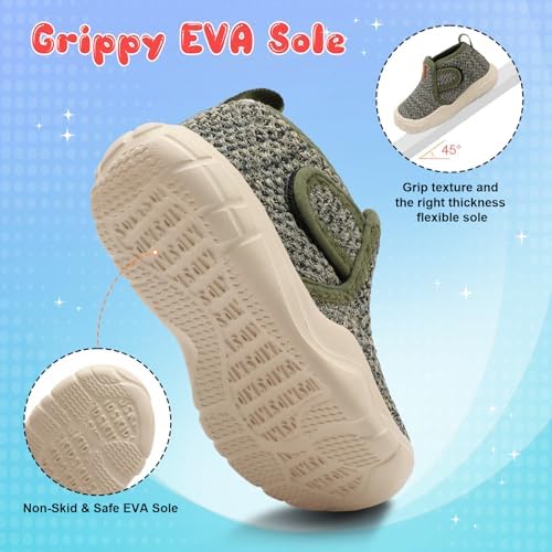 QFH Toddler Shoes Boys Girls Sneakers Comfy Barefoot Shoes Kids Adjustable Hook And Loop Walking Shoes Wide Toe Box Breathable Shoes