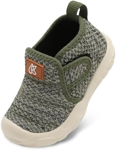 QFH Toddler Shoes Boys Girls Sneakers Comfy Barefoot Shoes Kids Adjustable Hook and Loop Walking Shoes Wide Toe Box Breathable Shoes