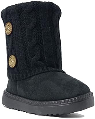 REDVOLUTION Kids Boots Toddler Girls Cute 2 Buttons Rhinestone Faux Fur Suede Knitting Shoe