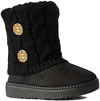 REDVOLUTION Kids Boots Toddler Girls Cute 2 Buttons Rhinestone Faux Fur Suede Knitting Shoe