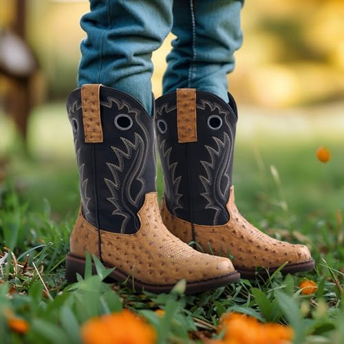 Rollda Boys Cowboy Boots Kids Western Boots Square Toe Girls Cowgirl Boots For Toddler/Little Kid/Big Kid