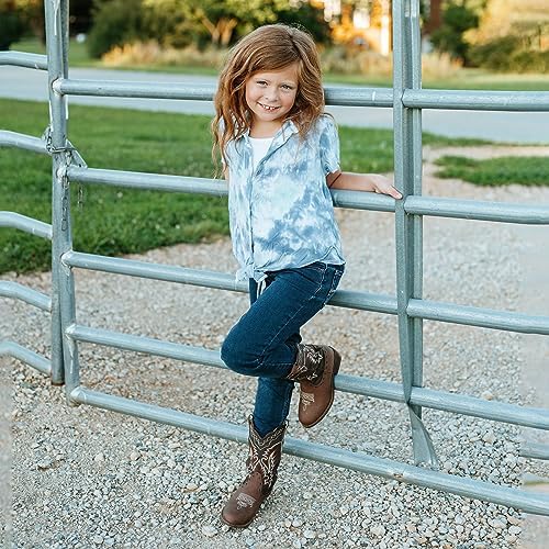 Rollda Kids Cowboy Boots Western Round Toe Cowgirl Boots For Boys Girls Toddler/Little Kid/Big Kid