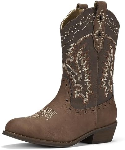 Rollda Kids Cowboy Boots Western Round Toe Cowgirl Boots for Boys Girls Toddler/Little Kid/Big Kid