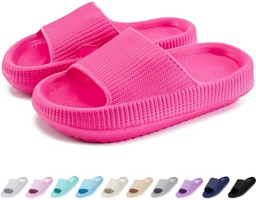 rosyclo Cloud Slides for Kids Toddler Pillow Slippers Shower Bathroom Non-Slip Open Toe Super Soft Comfy Thick Sole Cozy Boys Girls Home House Cloud Cushion Slide Sandals for Indoor Outdoor Shoes