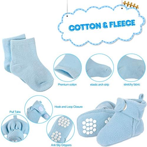 SATINIOR 3 Pairs Unisex Cozy Fleece Baby Booties With 3 Pairs Infant Cotton Socks