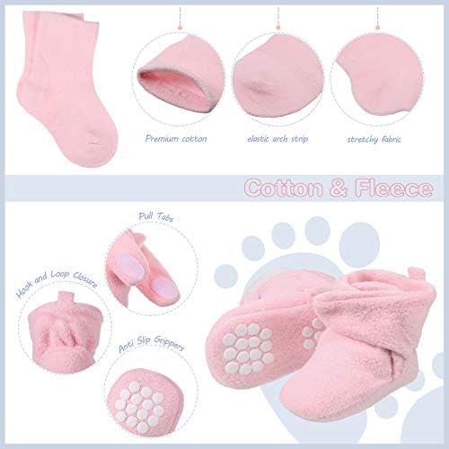 SATINIOR 3 Pairs Unisex Cozy Fleece Baby Booties With 3 Pairs Infant Cotton Socks