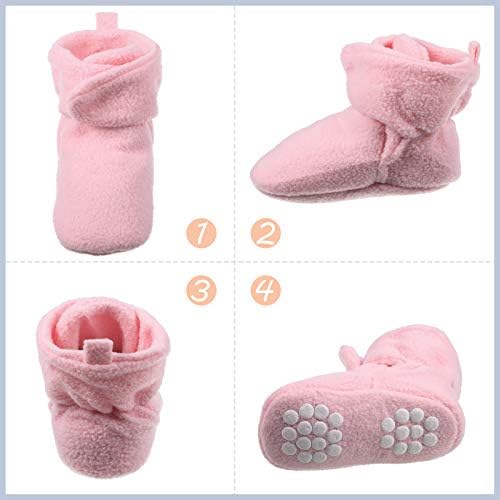 SATINIOR 3 Pairs Unisex Cozy Fleece Baby Booties With 3 Pairs Infant Cotton Socks