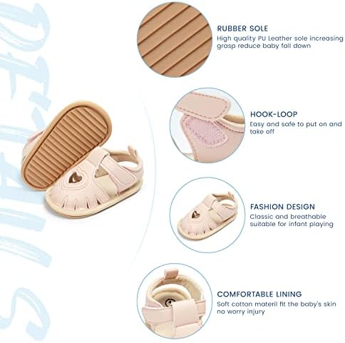 Sawimlgy Baby Girls Boys Sandals Summer Flowers Shoe Rubber Sole PU Leather Mesh Infant Toddler First Walkers Princess Dress Outdoor Shoes