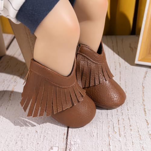 Sawimlgy Infant Baby Boys Girls Plush Winter Snow Boots Cowboy Tassels Bowknot Ankle Side Zipper Soft Sole Boots Toddler Newborn Warm First Walker Crib Outdoor Shoes