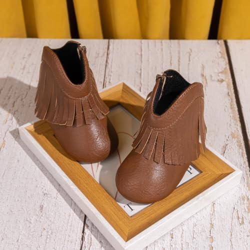 Sawimlgy Infant Baby Boys Girls Plush Winter Snow Boots Cowboy Tassels Bowknot Ankle Side Zipper Soft Sole Boots Toddler Newborn Warm First Walker Crib Outdoor Shoes