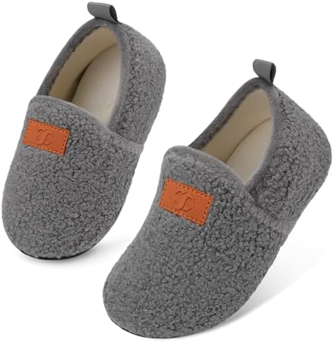 Scurtain Unisex Big Kids Little Kids Slippers Socks Artificial Woolen Slippers With Non-slip Rubber Sole For Big Boys Girls Little Boys Girls