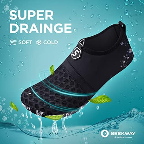 SEEKWAY Water Shoes Quick-Dry Aqua Socks Barefoot Slip-on For Beach Pool Swim River Yoga Lake Surf Women Men Black SK001