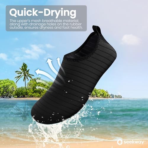 SEEKWAY Water Shoes Women Men Adult Quick-Dry Aqua Socks Barefoot Non Slip For Beach Swim River Pool Lake Surf Black SK002(U)
