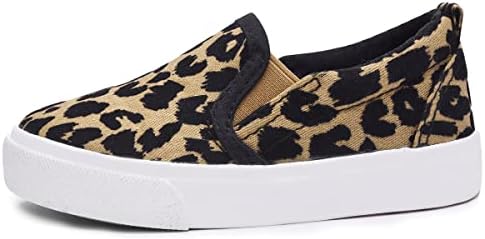 Skeblo Boy's Girl's Leopard Print Canvas Sneakers Casual Slip On Loafers Kids Flat Shoes