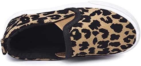 Skeblo Boy's Girl's Leopard Print Canvas Sneakers Casual Slip On Loafers Kids Flat Shoes