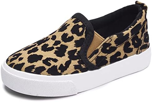 Skeblo Boy's Girl's Leopard Print Canvas Sneakers Casual Slip On Loafers Kids Flat Shoes