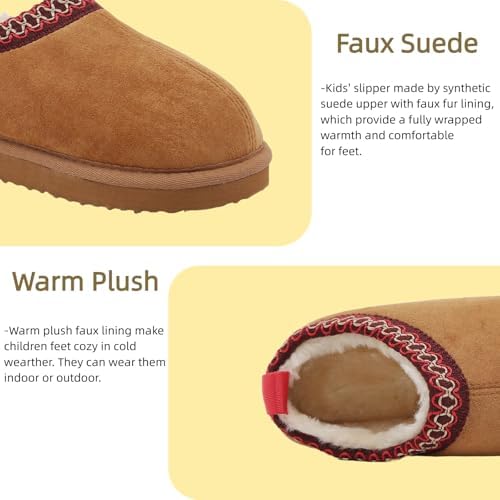 SMajong Kids Slippers Plush Warm Girls Fuzzy House Slippers Boys Platform Slipper Slip-on Shoes Winter Indoor Outdoor