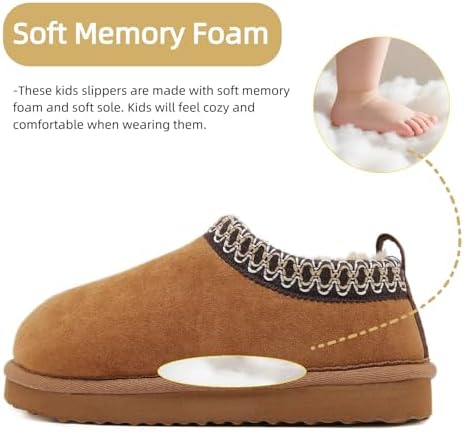 SMajong Kids Slippers Plush Warm Girls Fuzzy House Slippers Boys Platform Slipper Slip-on Shoes Winter Indoor Outdoor