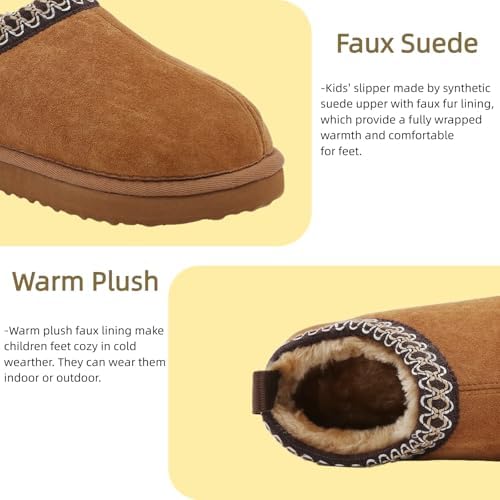 SMajong Kids Slippers Plush Warm Girls Fuzzy House Slippers Boys Platform Slipper Slip-on Shoes Winter Indoor Outdoor