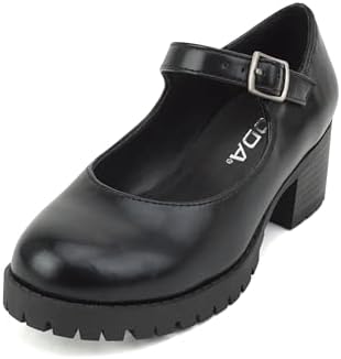 Soda Boxer-2 Kids/Children/Girls Lug Sole Block Heel Mary Jane With Adjustable Strap