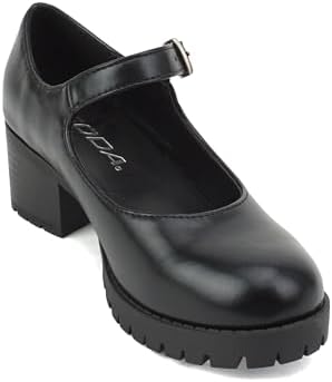 Soda Boxer-2 Kids/Children/Girls Lug Sole Block Heel Mary Jane With Adjustable Strap