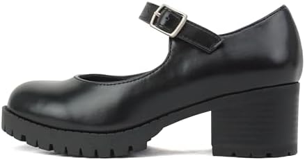 Soda Boxer-2 Kids/Children/Girls Lug Sole Block Heel Mary Jane with Adjustable Strap