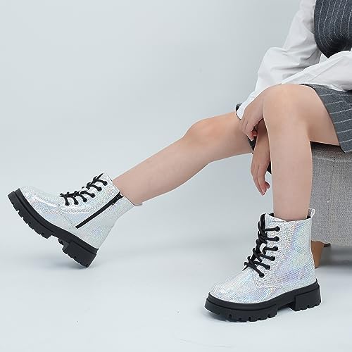 Starmerx Girls Ankle Boots Lace Up Combat Boot Side Zipper Comfortable Boys Boots
