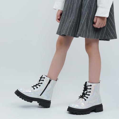 Starmerx Girls Ankle Boots Lace Up Combat Boot Side Zipper Comfortable Boys Boots