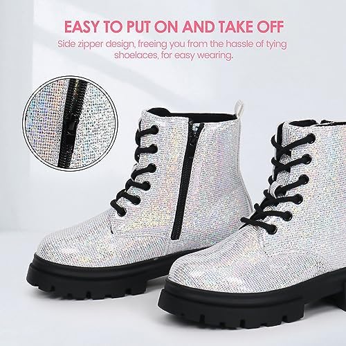 Starmerx Girls Ankle Boots Lace Up Combat Boot Side Zipper Comfortable Boys Boots