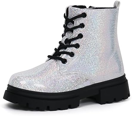 starmerx Girls Ankle Boots Lace Up Combat Boot Side Zipper Comfortable Boys Boots