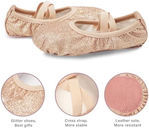 Stelle Ballet Shoes For Girls Glitter Metallic Faux Leather Ballet Slippers Dance Shoes For Toddler/Little/Big Kids