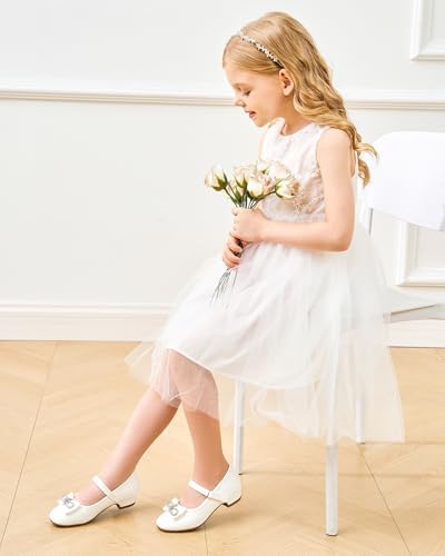 Stelle Girls Dress Shoes Flower Girls Wedding Party Low Heels With Bow For Toddler And Kids